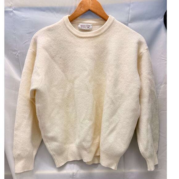 United Colors Of Benetton Sweaters - United Colors of Benetton 80s/90s Lambswool Crewneck Sweater Ivory Made in Italy